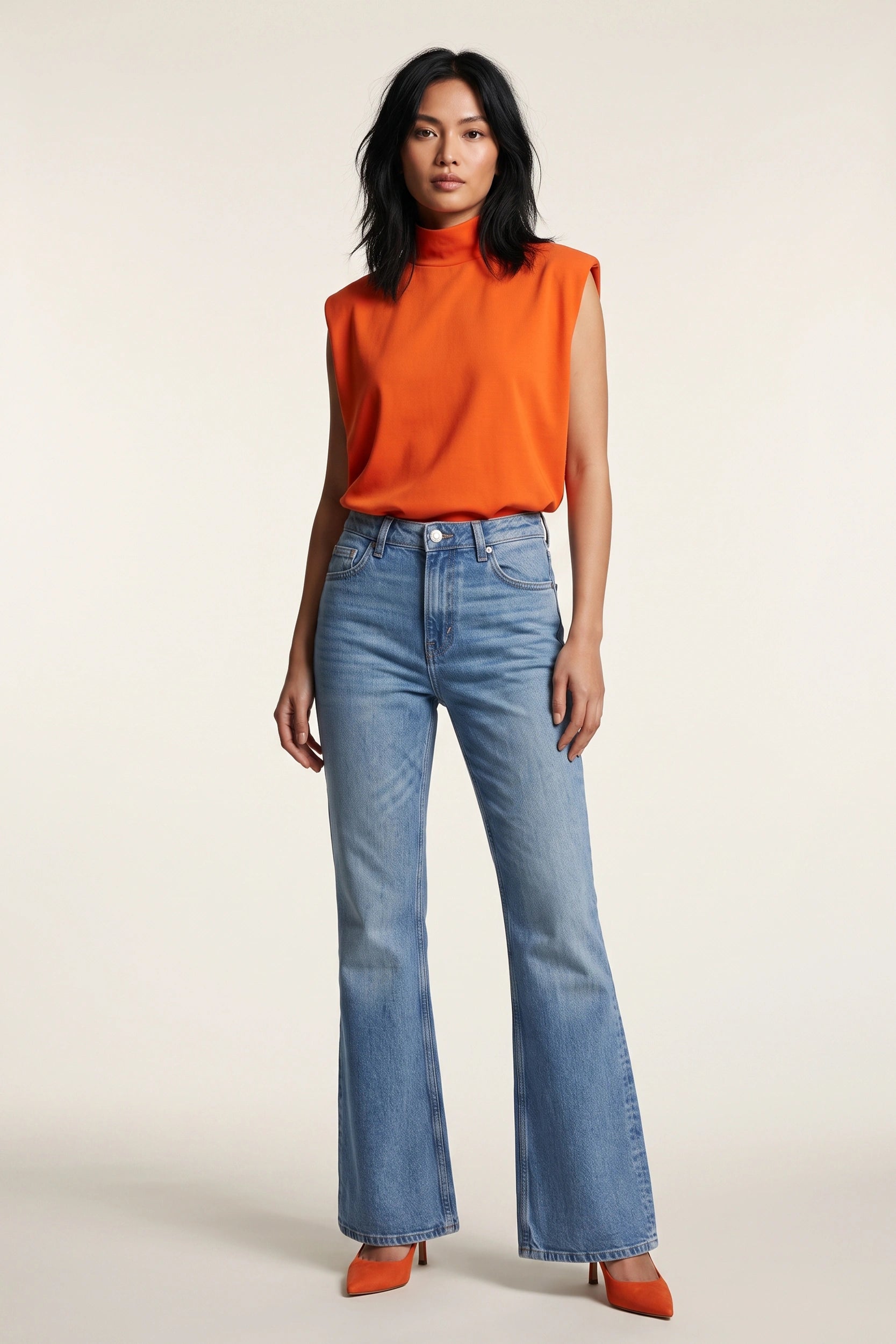 High Waist Slim Hip Bootcut Jeans Women Blue Denim