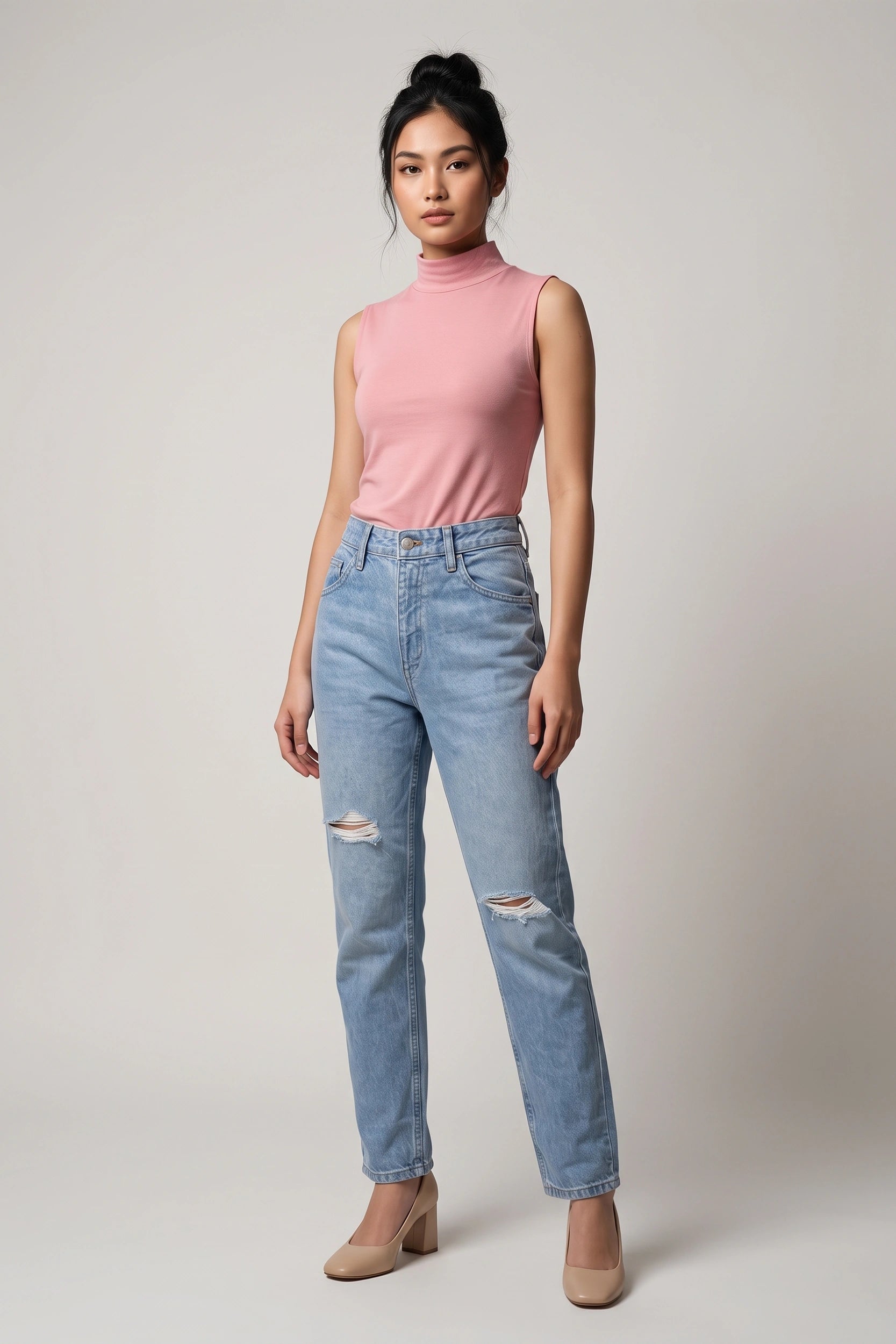 Denim Mom Ripped Jeans for Women High Rise Light Blue