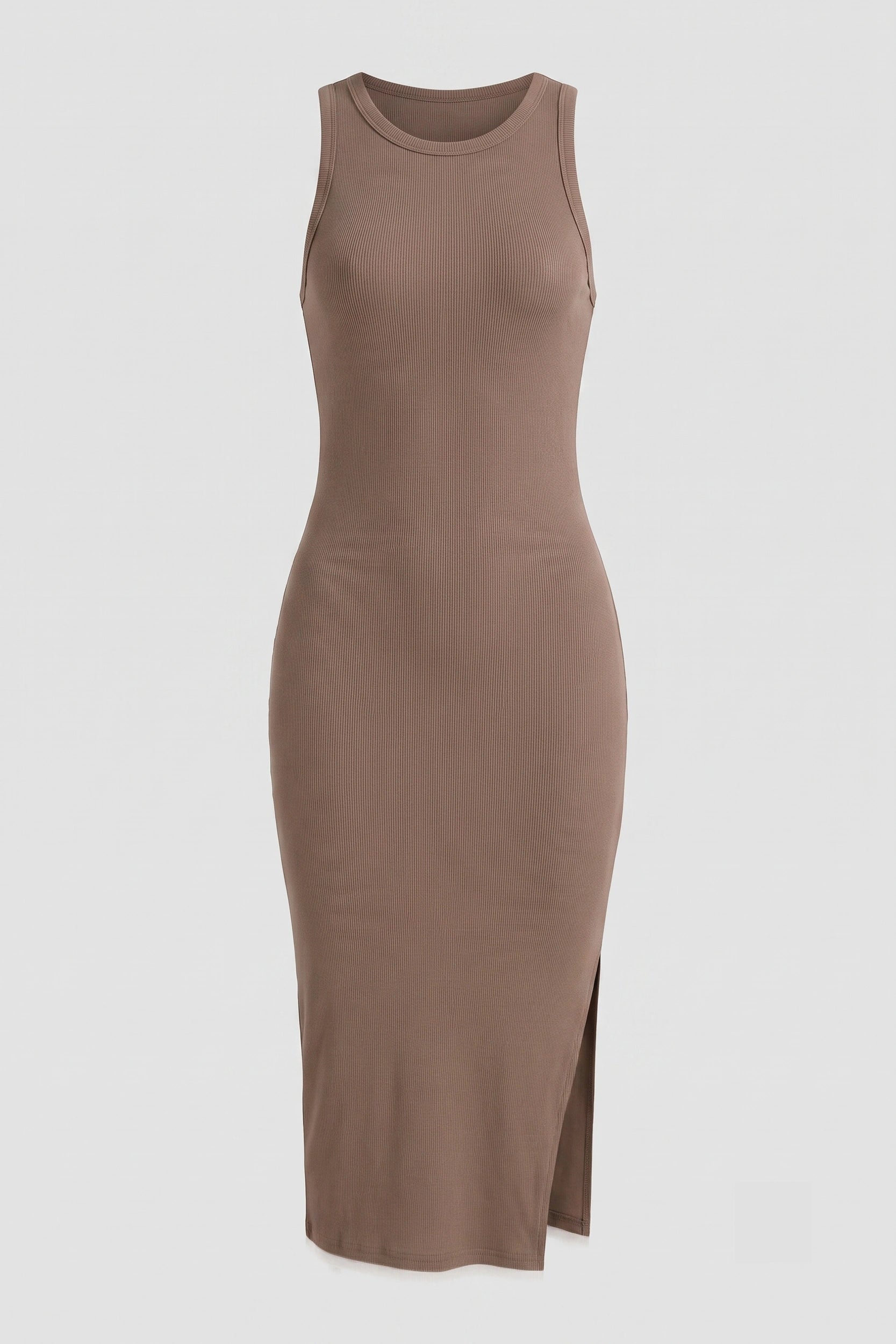 Women's Ribbed Sleeveless Fitted Midi Dress - Slit