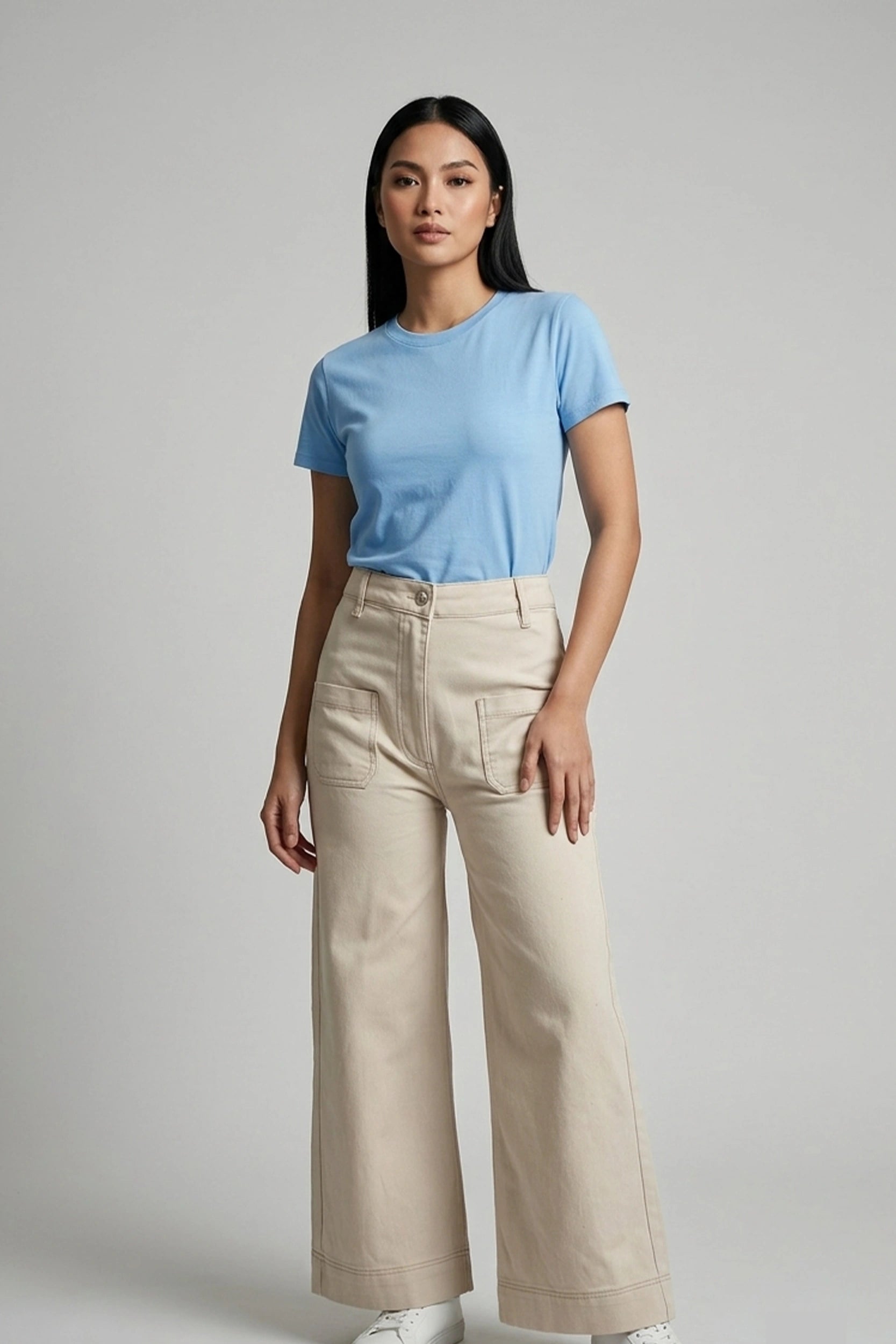 Ladies Wide Leg four Pocket High Rise Slim Hip Trousers