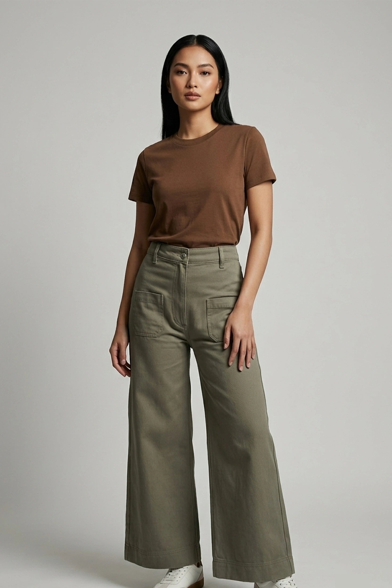 Ladies Wide Leg four Pocket High Rise Slim Hip Trousers