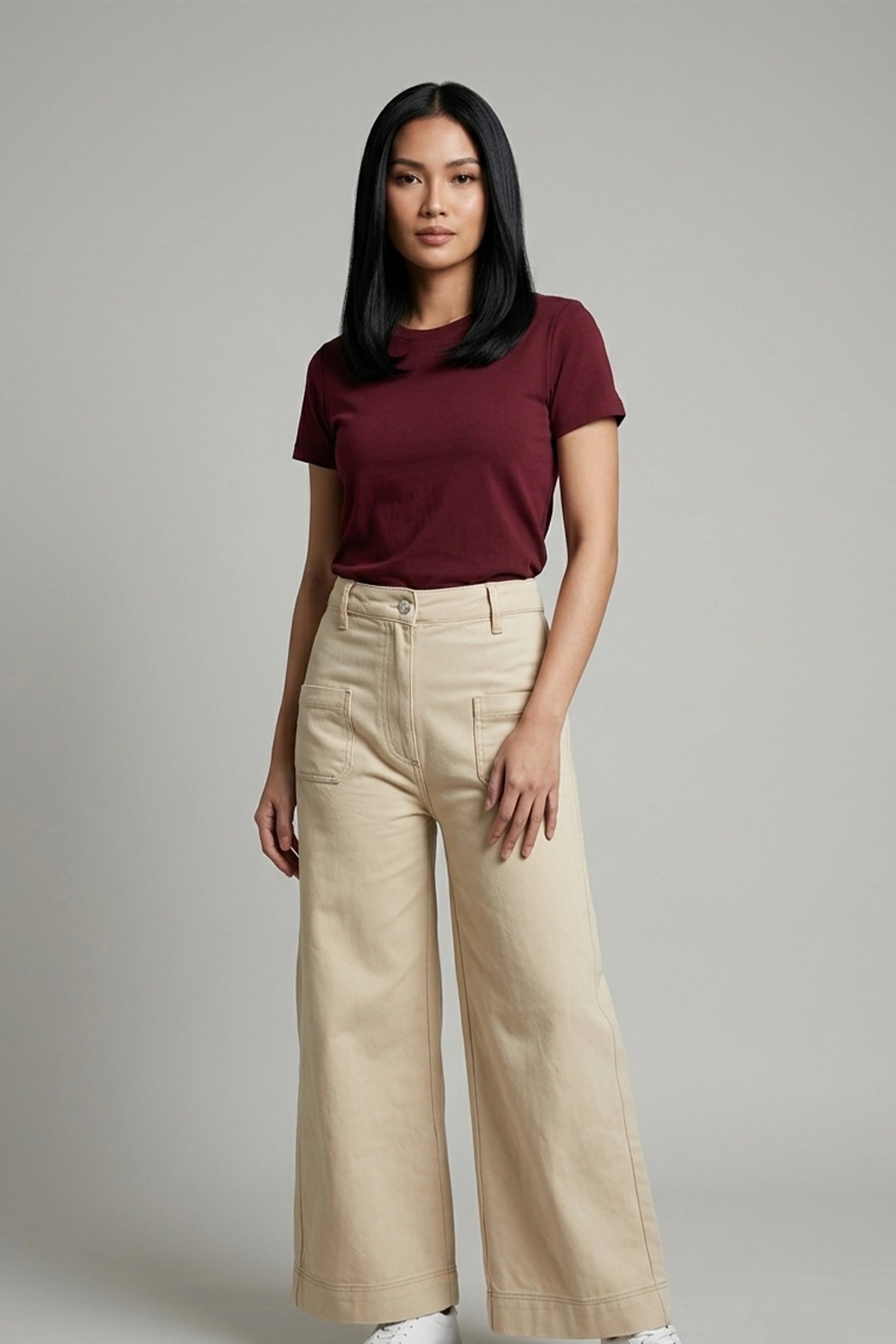 Ladies Wide Leg four Pocket High Rise Slim Hip Trousers