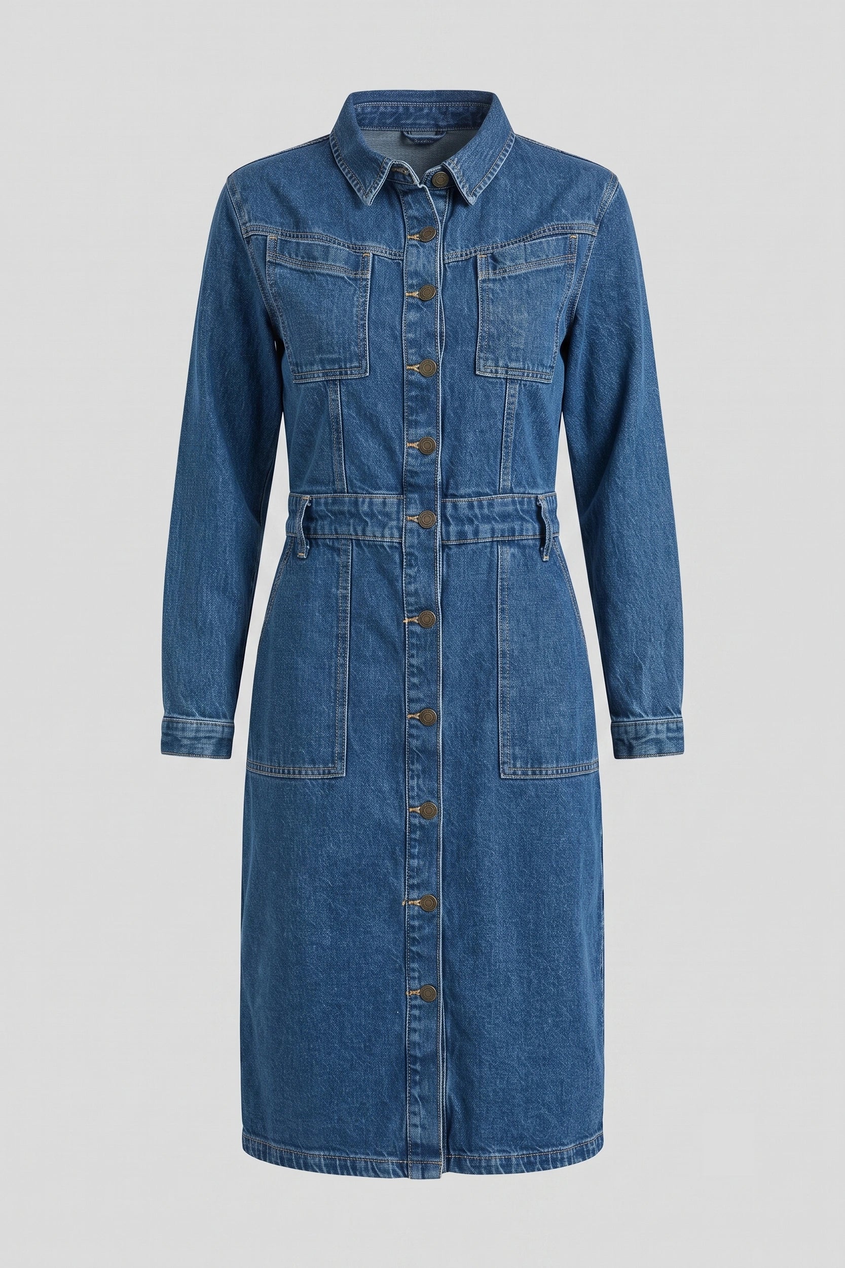 Ladies Long Sleeve Denim Dress without Waist Belt Style