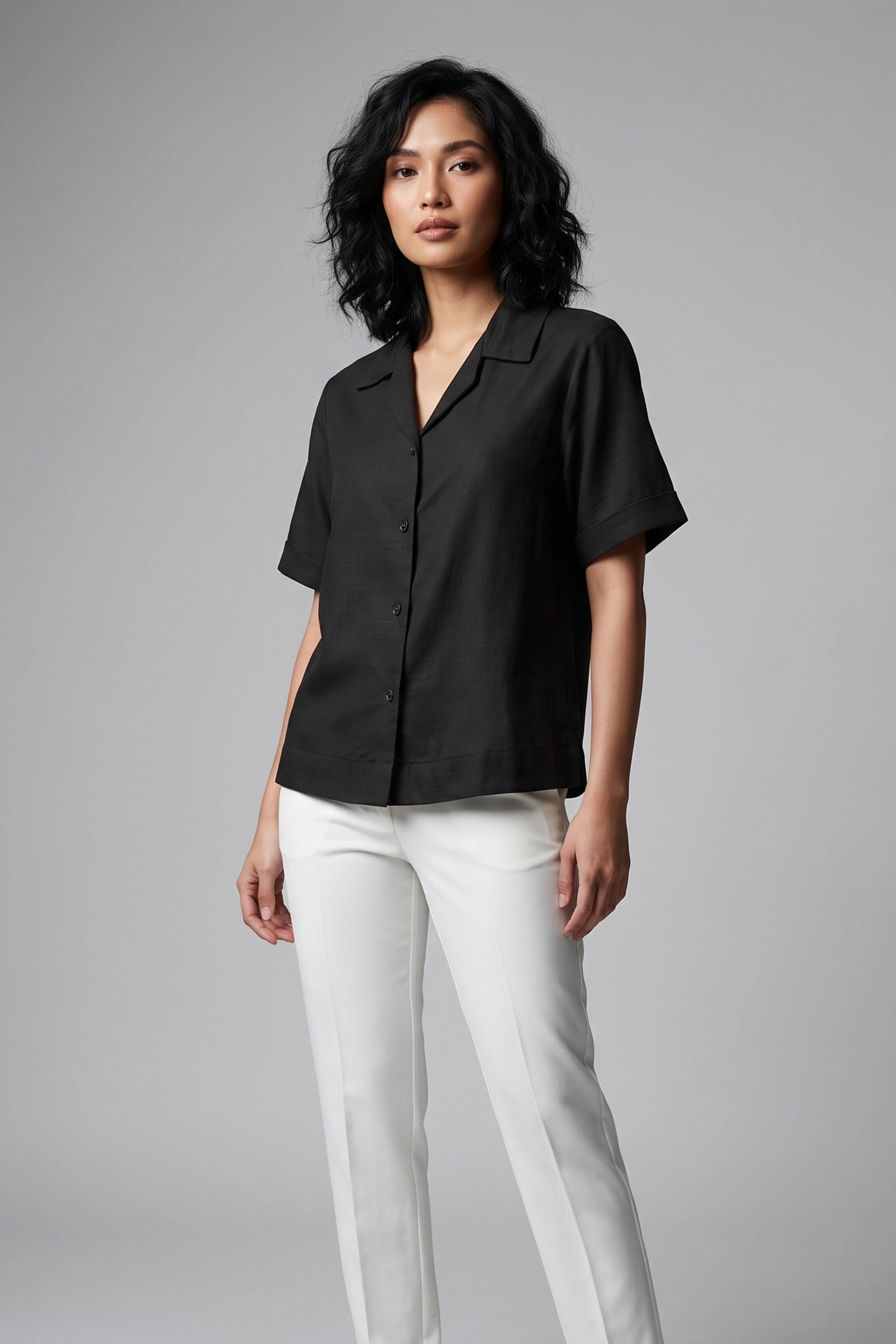 Ladies Soft Linen Polo Shirt Short Sleeve Women Top