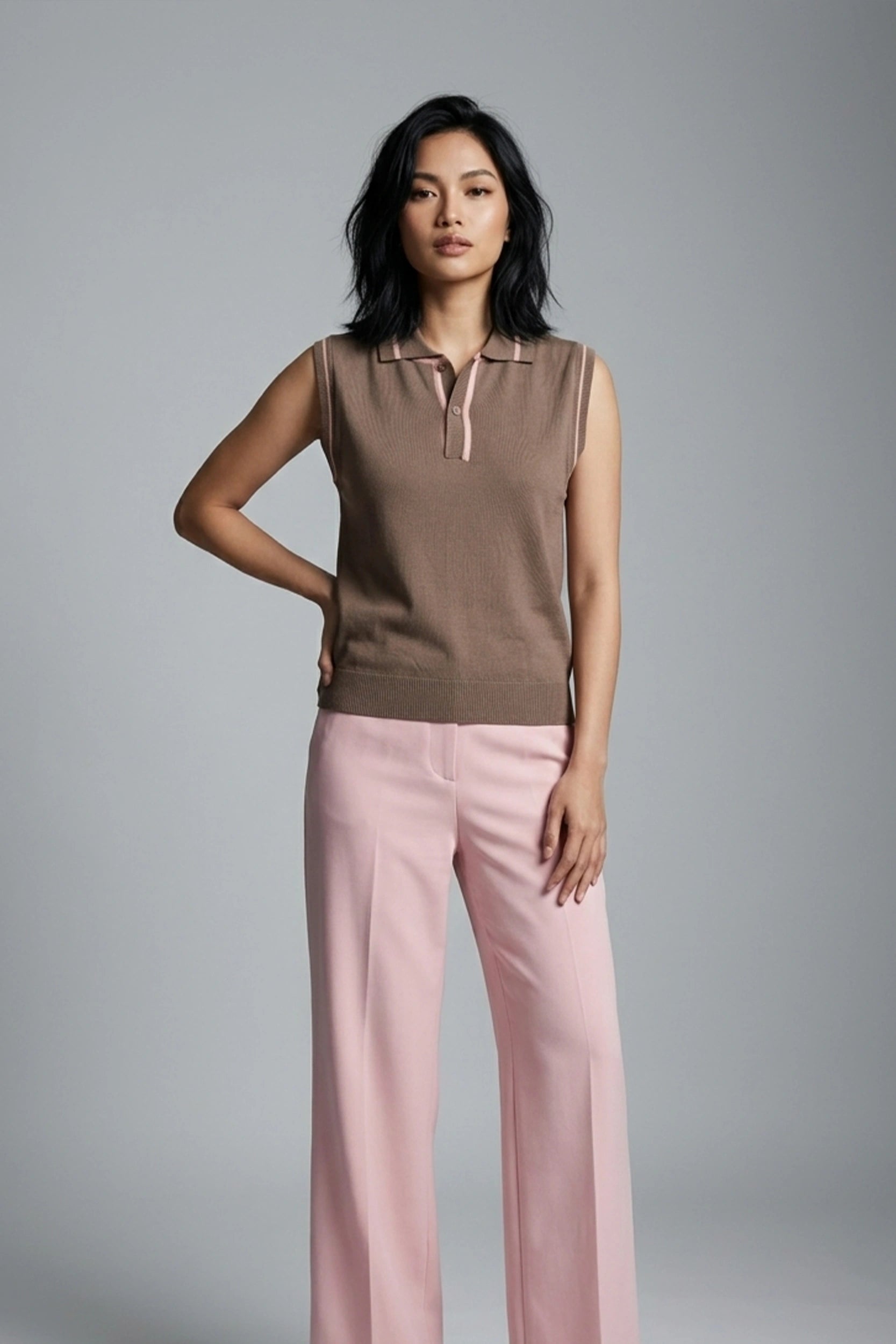 Ladies Sleeveless Knitted Polo Top - Casual Wear