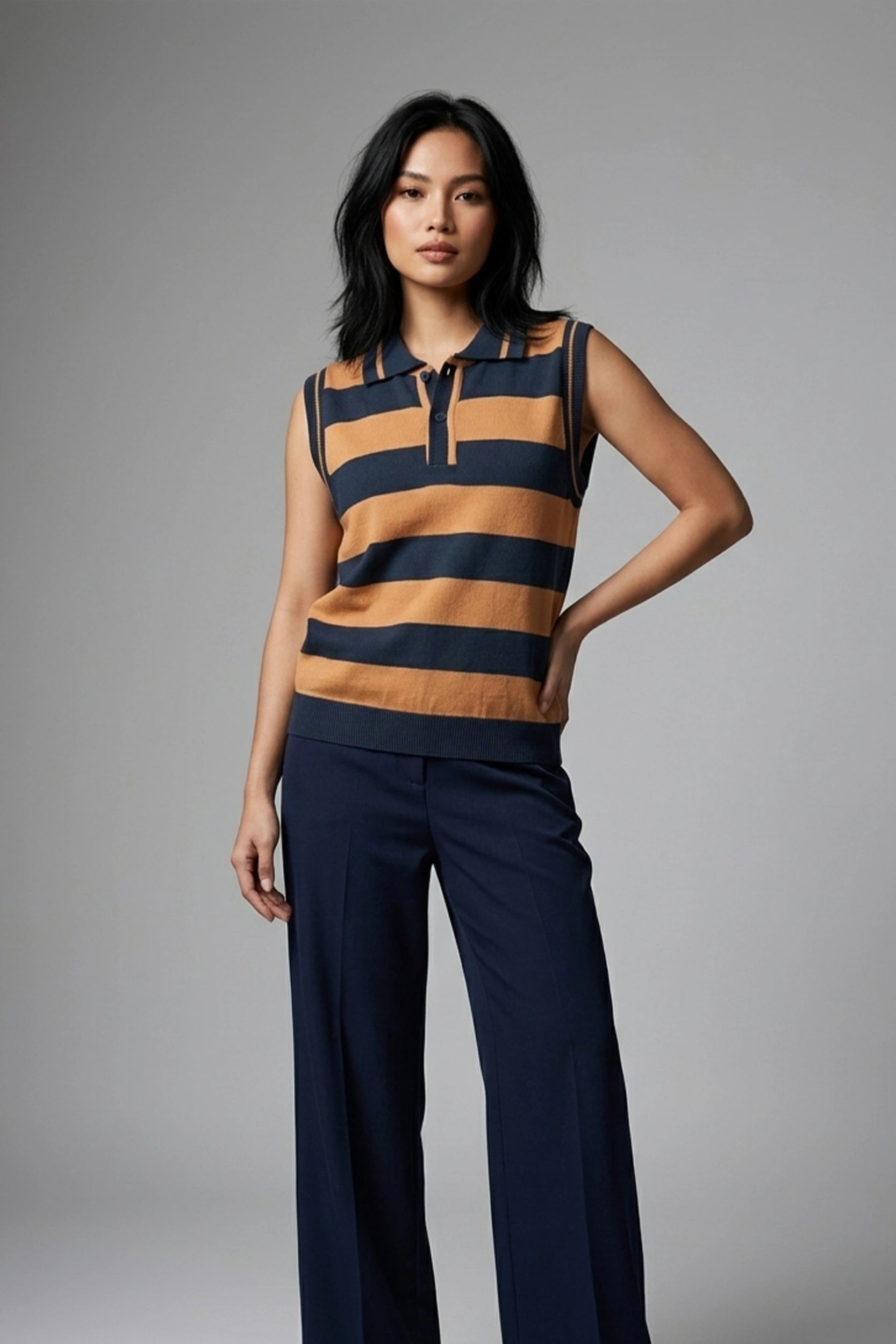 Ladies Sleeveless Knitted Polo Top - Casual Wear