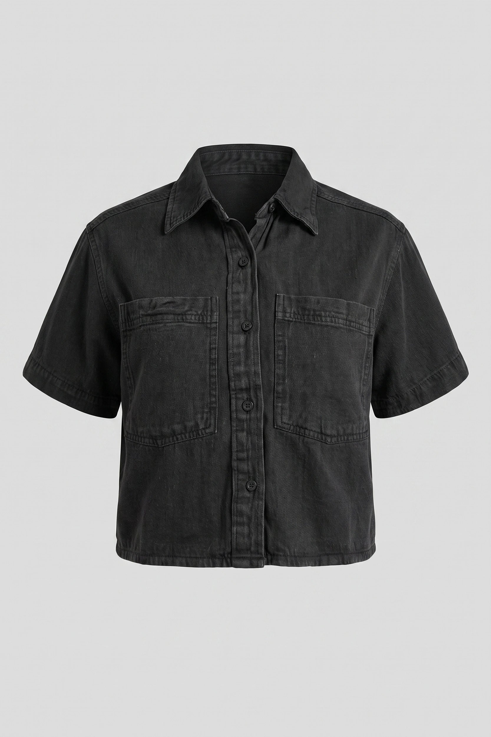 Ladies Soft Denim Polo Crop Shirt Women Casual Top