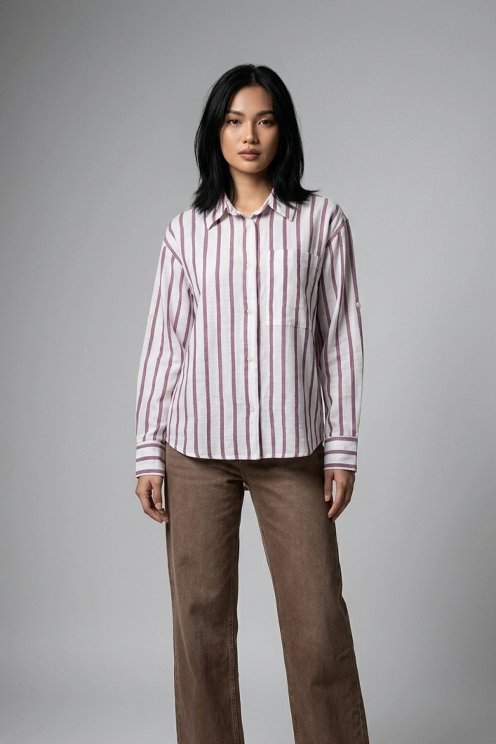 Soft Linen Longsleeve Striped Shirt for Ladies Wear