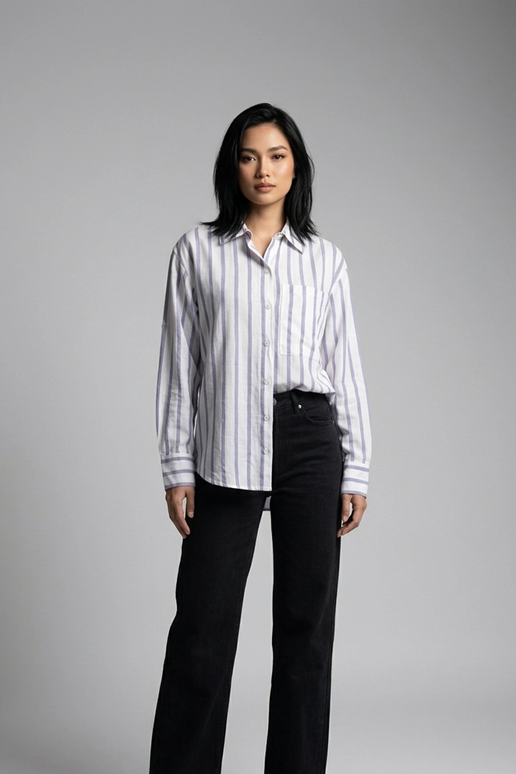 Soft Linen Longsleeve Striped Shirt for Ladies Wear