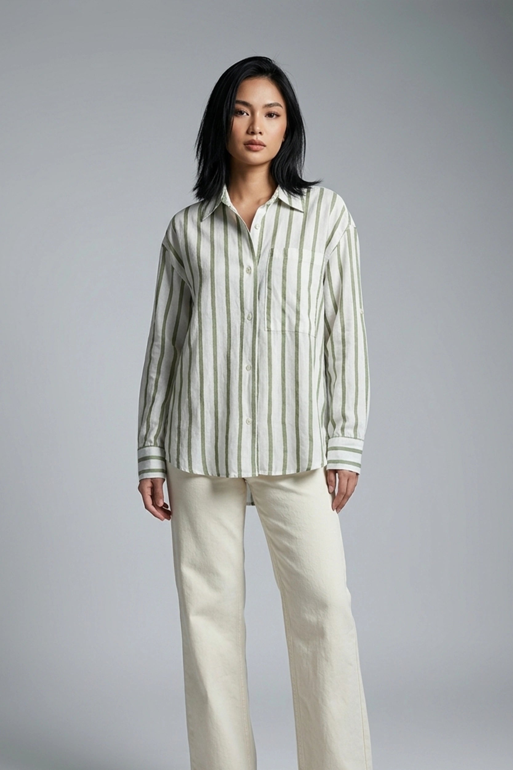 Soft Linen Longsleeve Striped Shirt for Ladies Wear