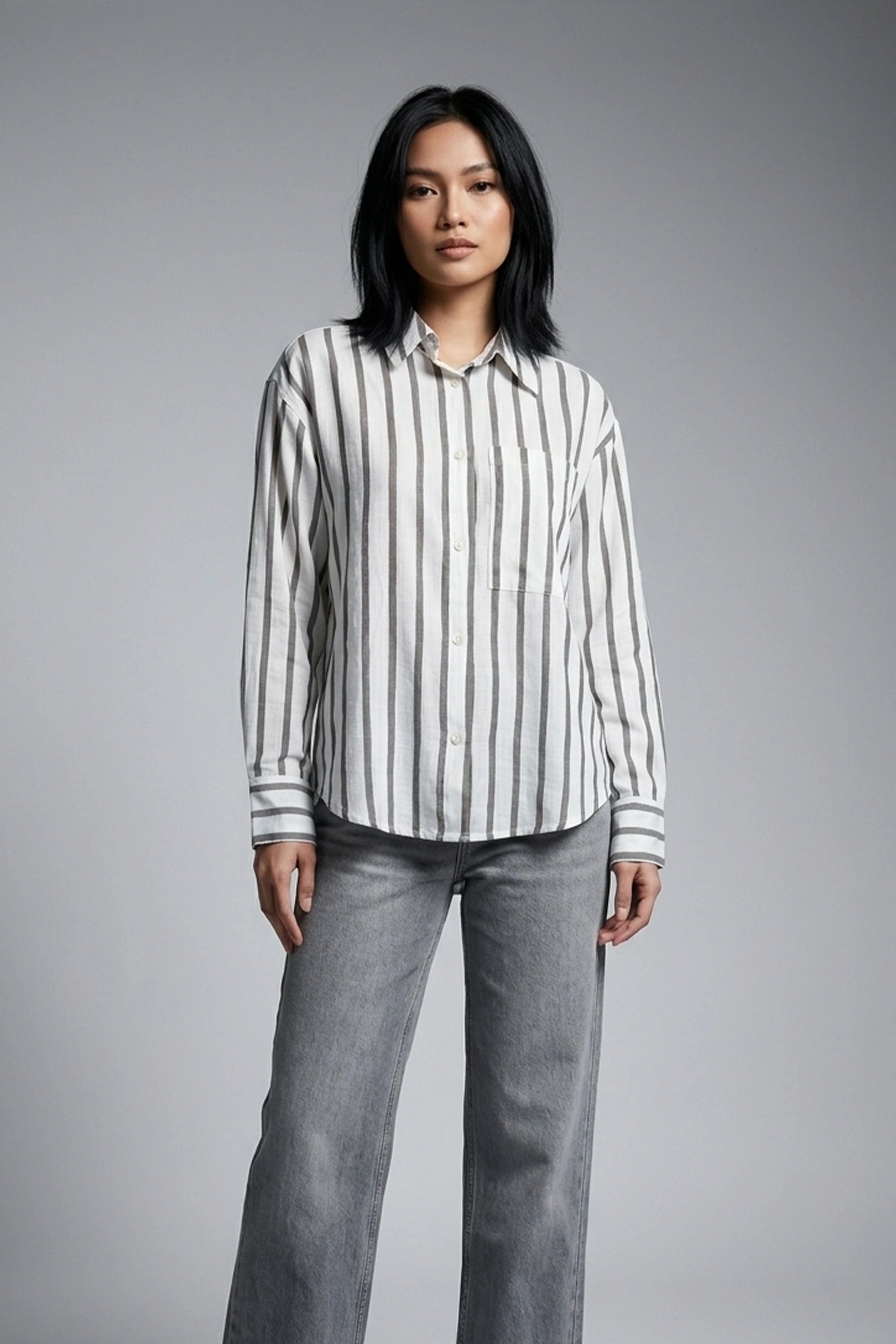 Soft Linen Longsleeve Striped Shirt for Ladies Wear