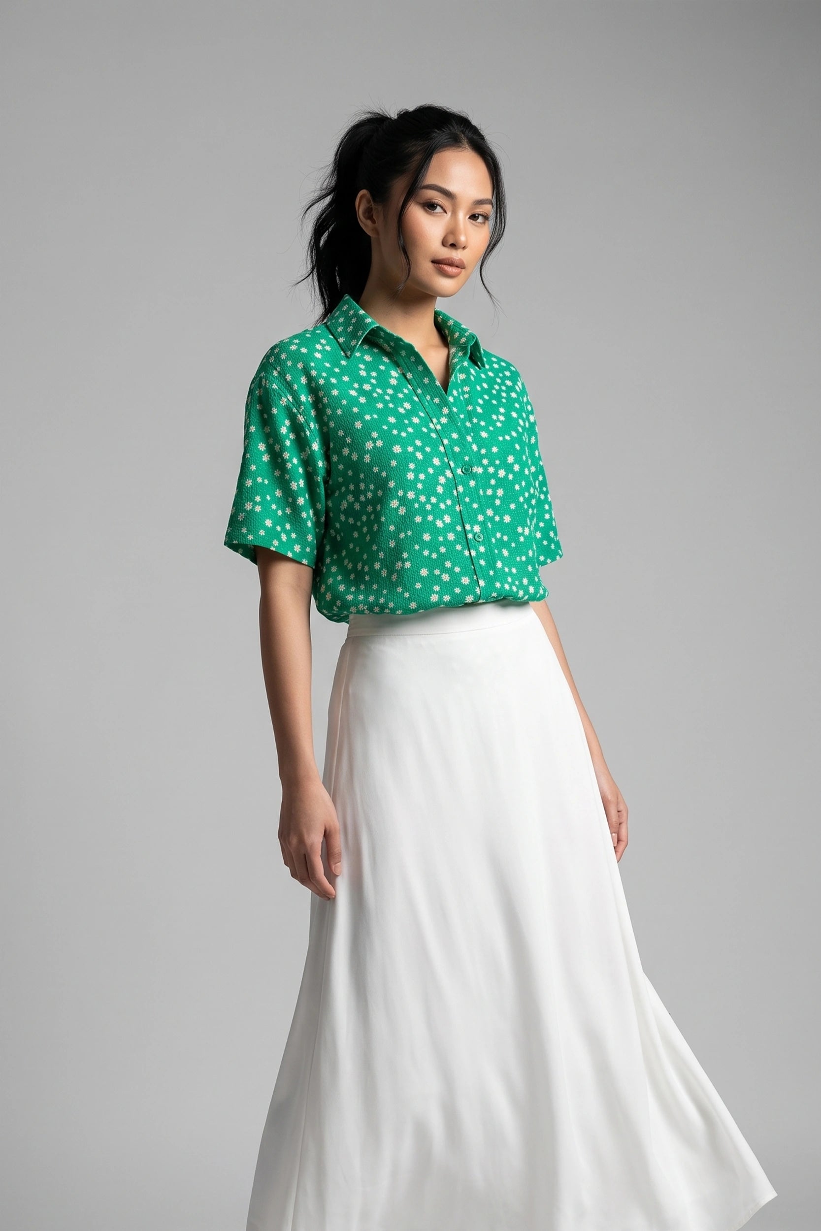 Star Design Textured Blouse - Drop Shoulder Relaxed Fit
