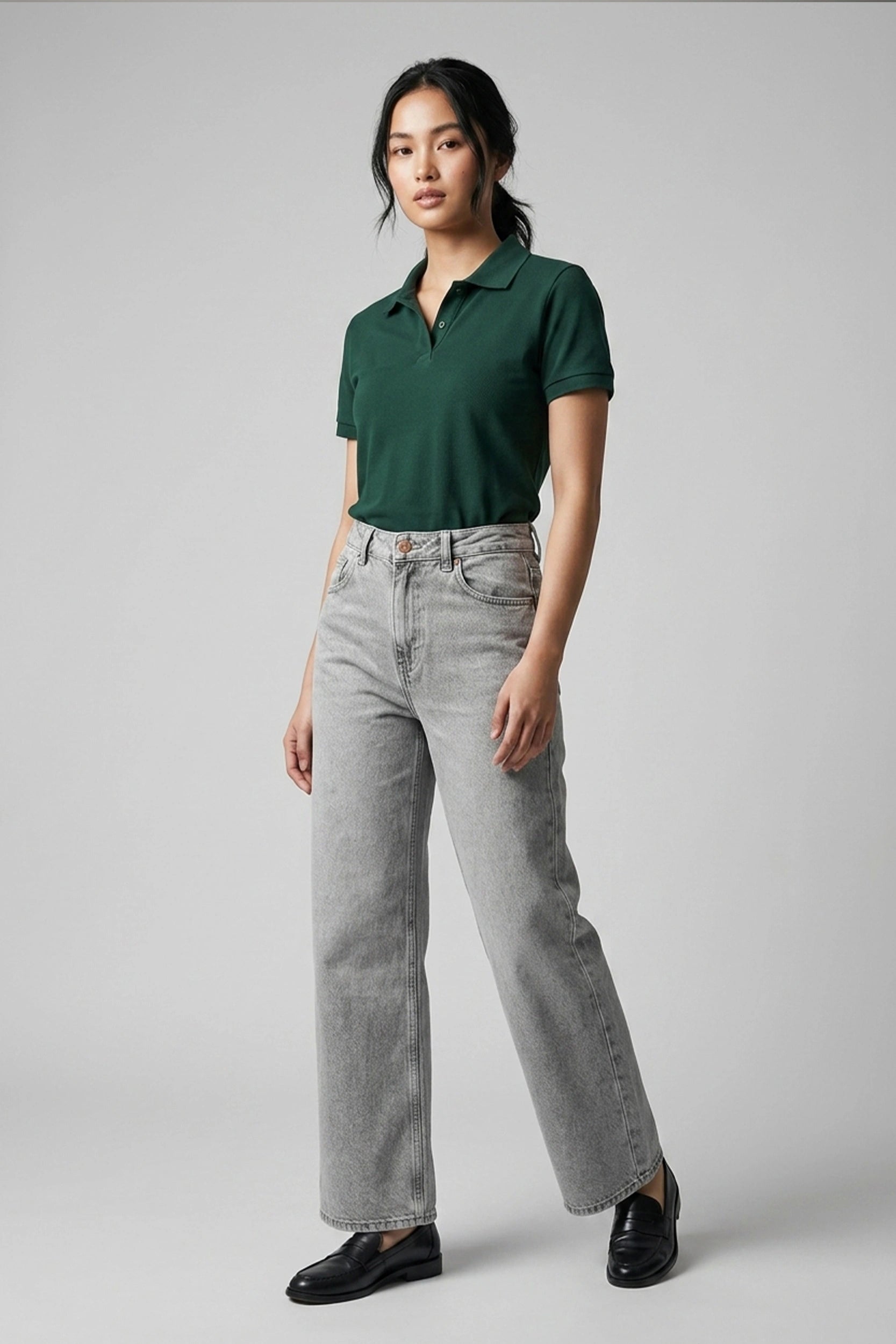 Straight Cut Super High Rise Denim Pants Women Blue