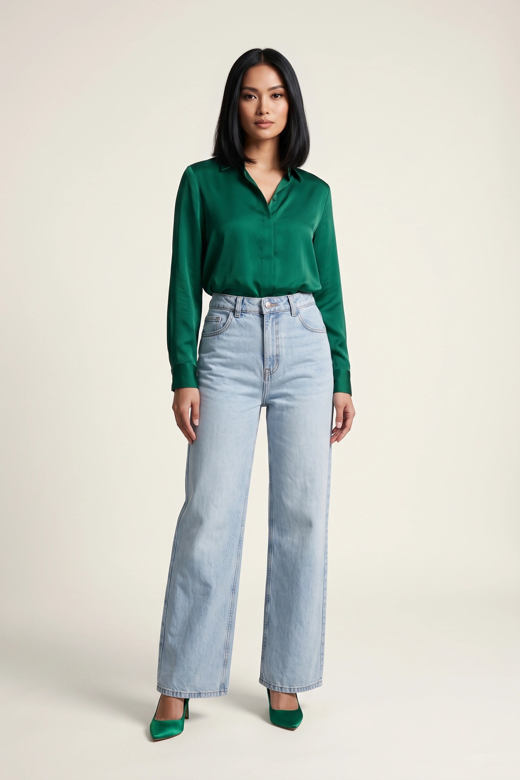Straight Cut Super High Rise Denim Pants Women Blue