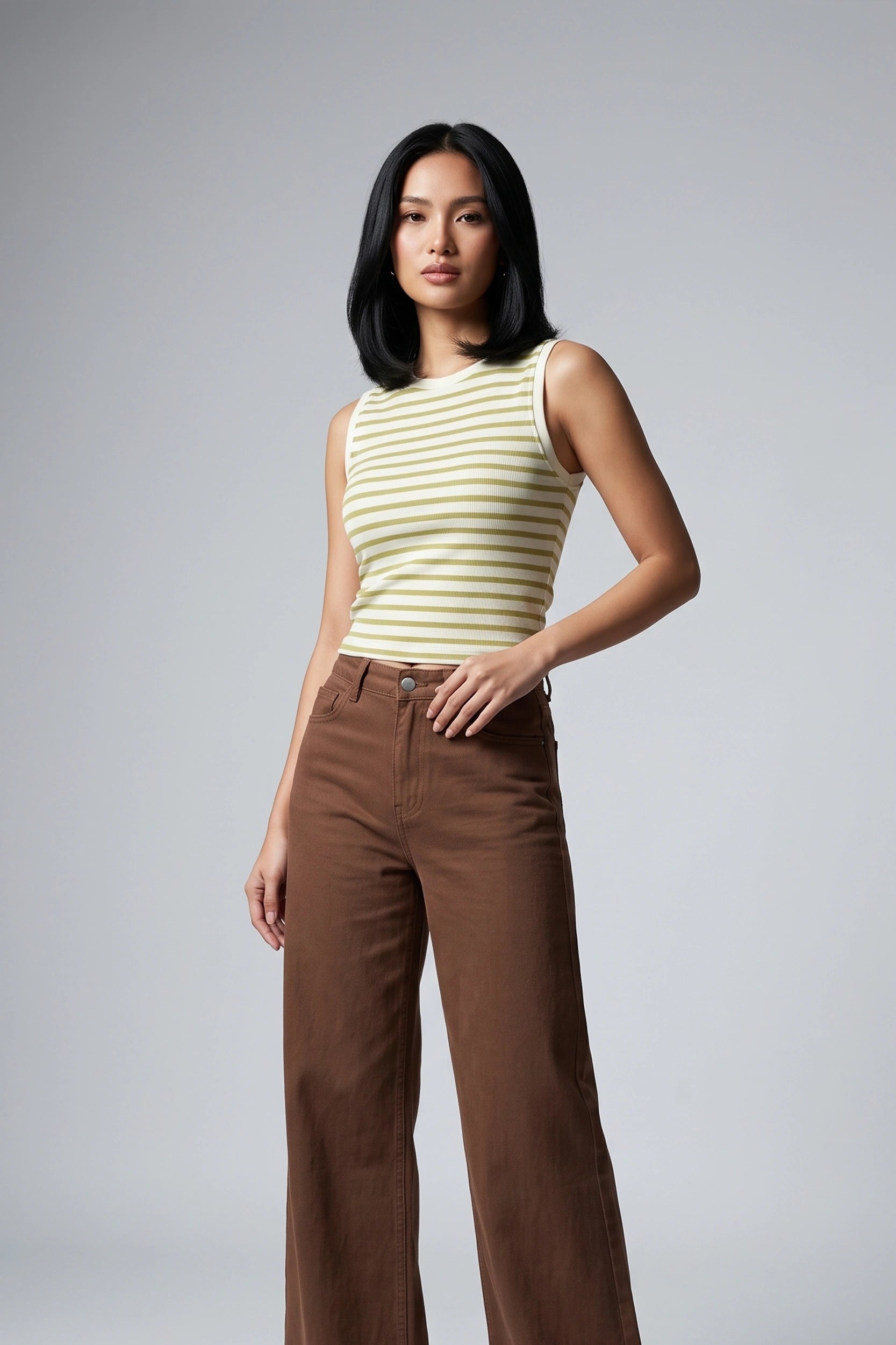 Women's Fitted Sleeveless Striped Top - Asian Size Wear