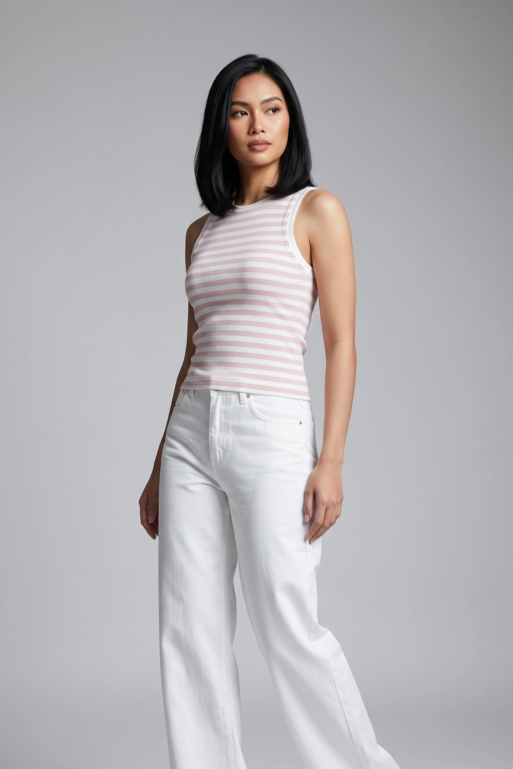 Women's Fitted Sleeveless Striped Top - Asian Size Wear