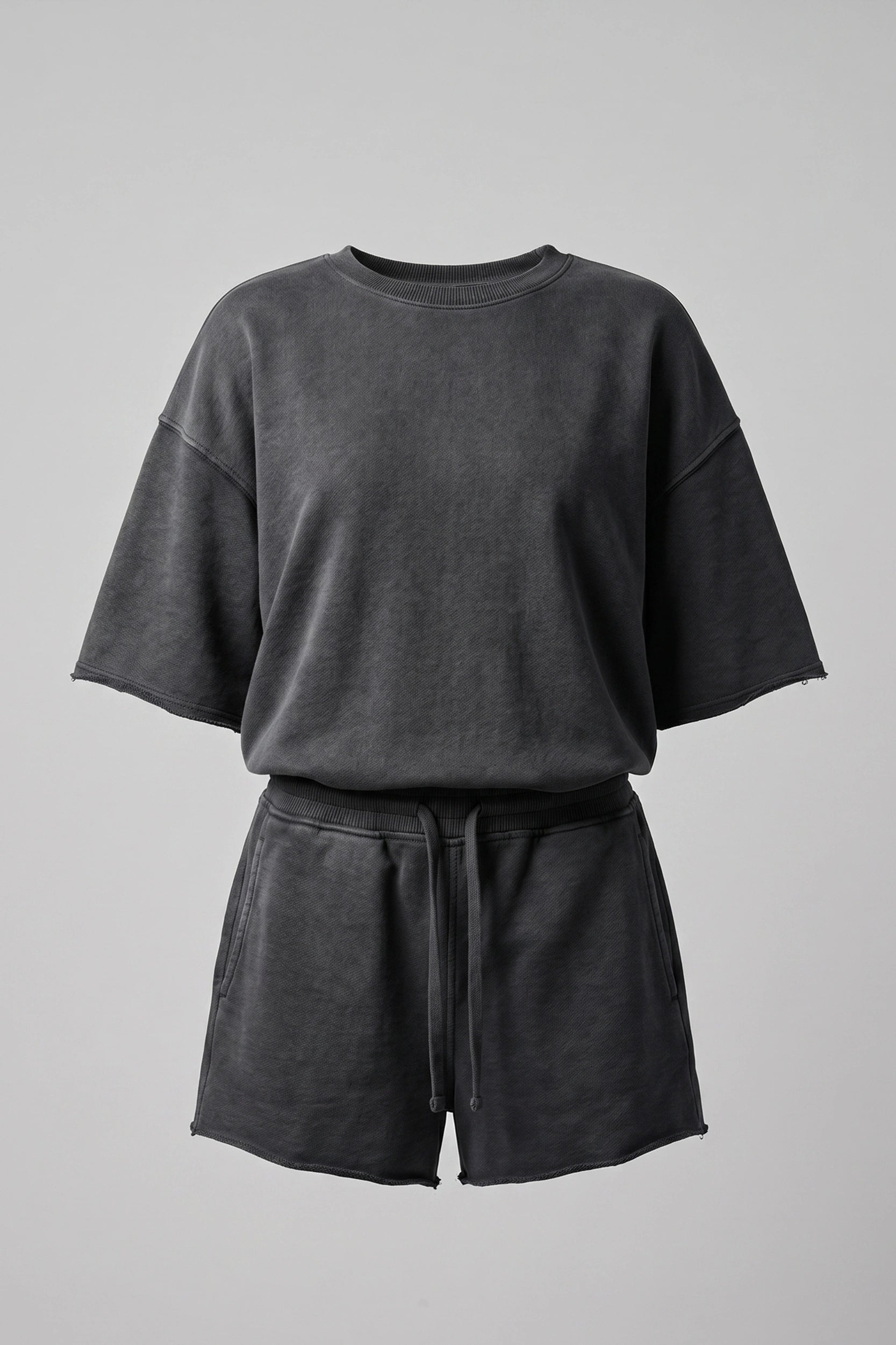 Women's Charcoal Acid Wash Oversized Short Set - 2 Piece