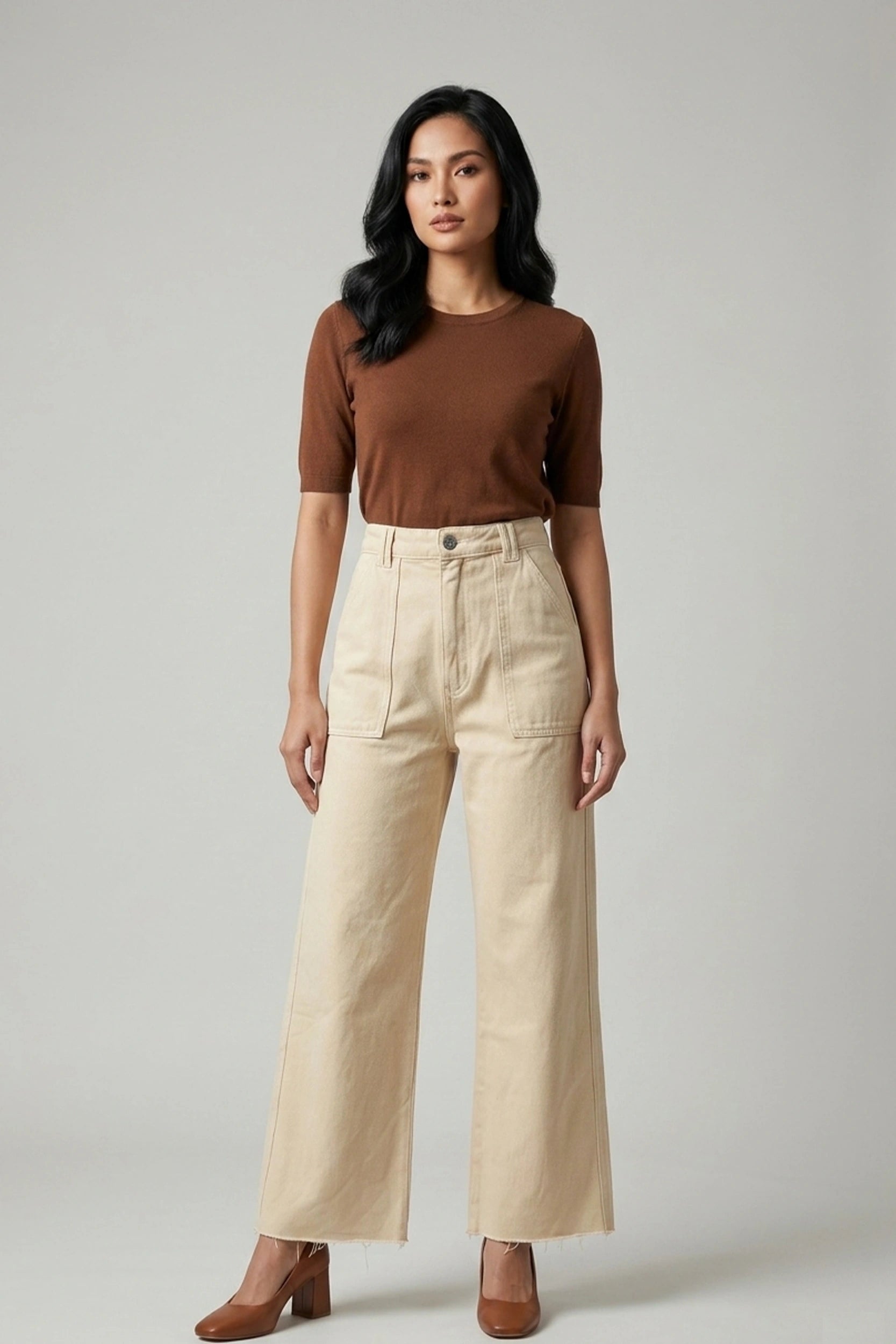 Women's High Rise Straight Cut Denim Pants – Cream