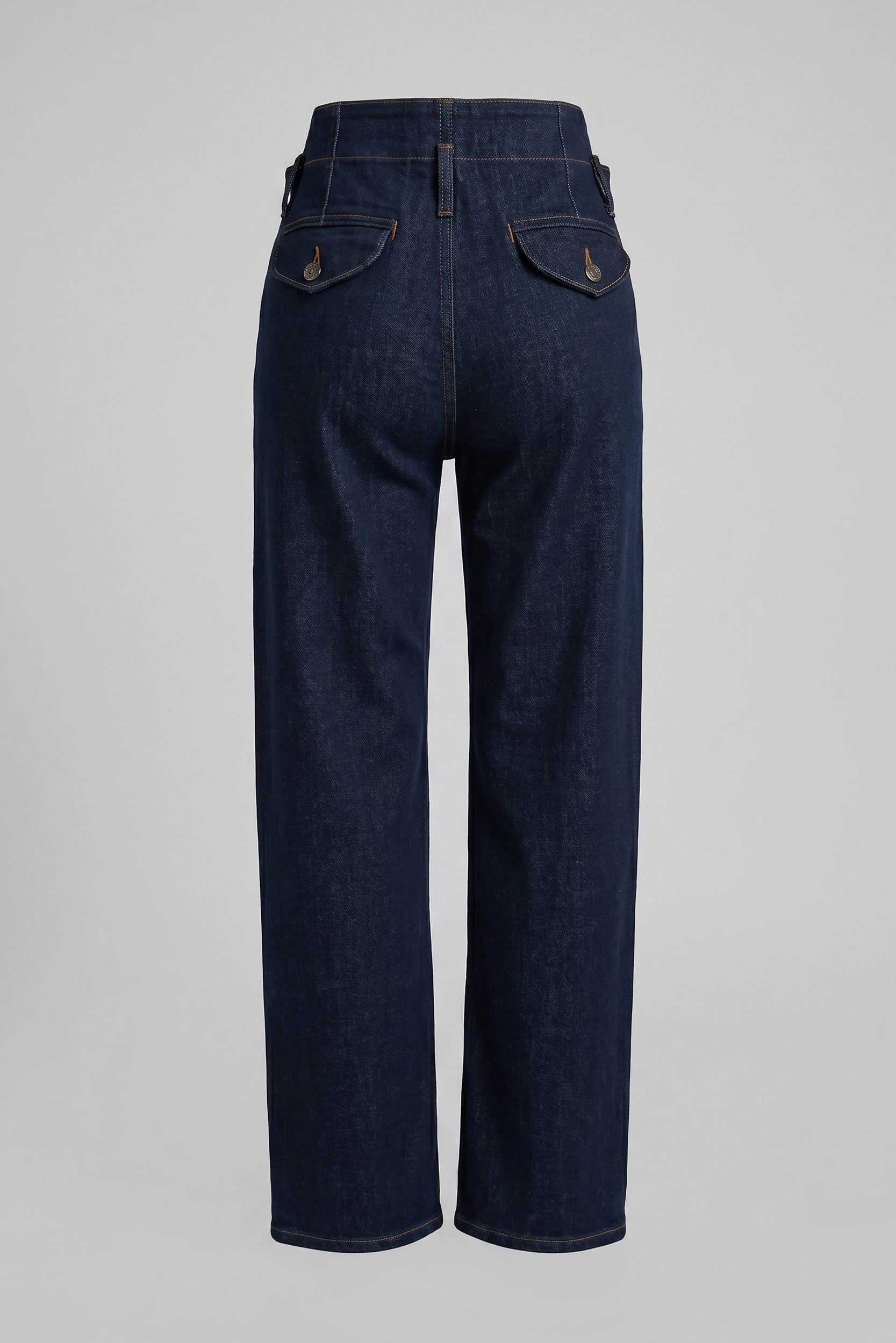 Women's Denim Straight Cut High Rise Pants with Belt