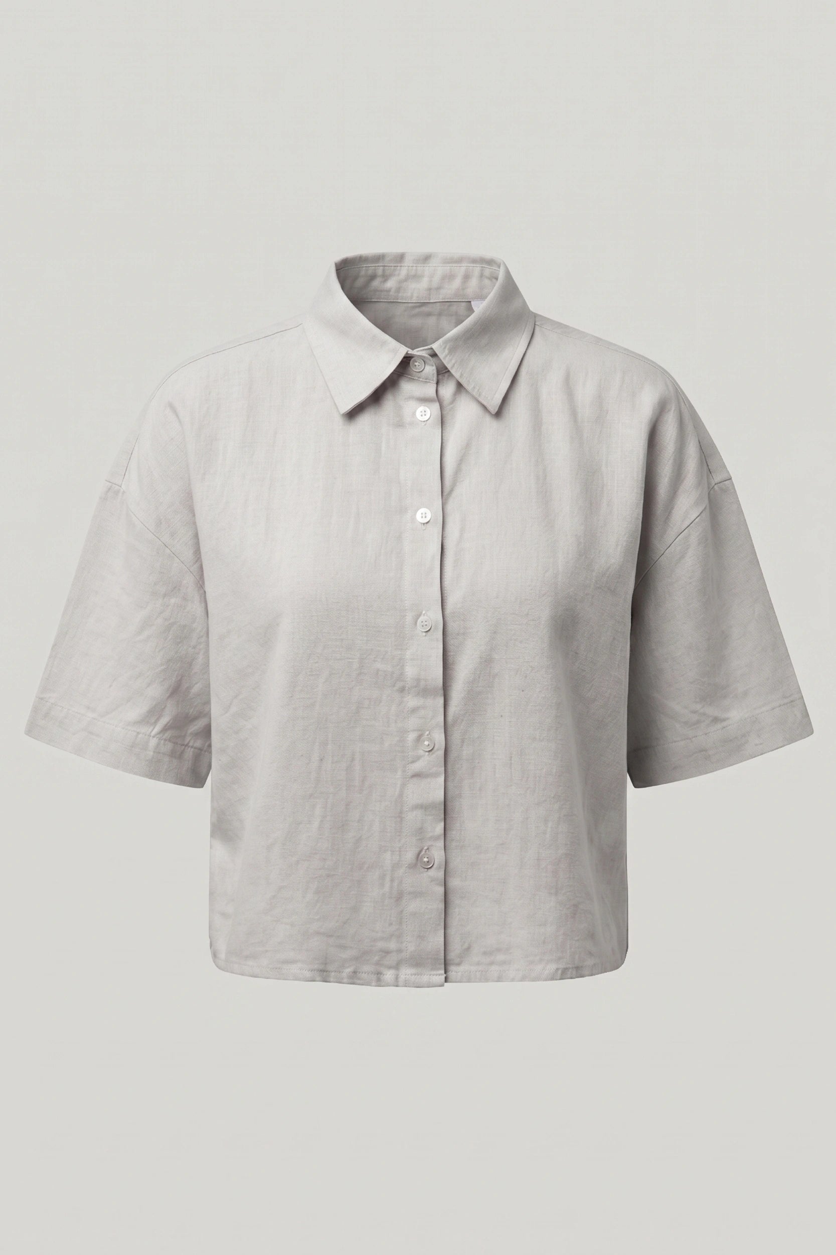 Women's Oversized Crop Linen Shirt Short Sleeve